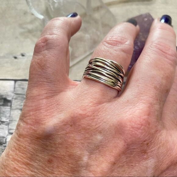 925 Sterling Silver Irregular Vintage Stackable Ring Adjustable 6-11 - Picture 9 of 9